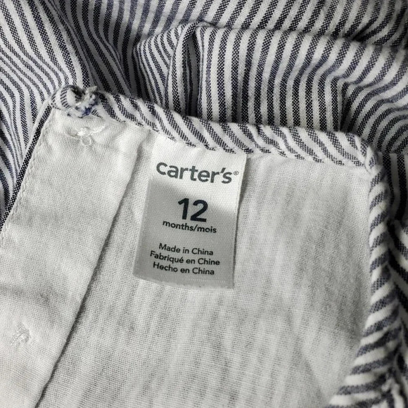 Carter's 100% Cotton Blue and White Striped Dress Baby Toddler Size 12m - Picture 8 of 8